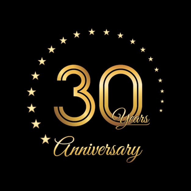 Diseño de logotipo de aniversario de 30 años con color dorado Estilo de escritura a mano Plantilla de vector de logotipo de arte de línea