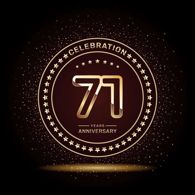 Diseño de logotipo de aniversario de 71 años con números de doble línea en plantilla de vector de color dorado