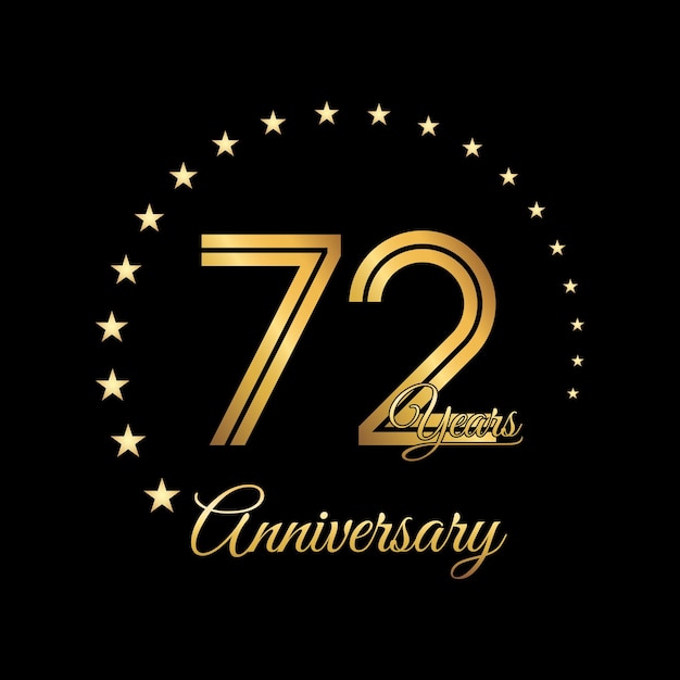 Diseño de logotipo de aniversario de 72 años con color dorado Estilo de escritura a mano Plantilla de vector de logotipo de arte de línea