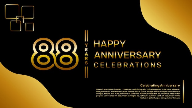 Diseño de logotipo de aniversario de 88 años con un concepto de doble línea en ilustración de plantilla de vector de logotipo de color dorado