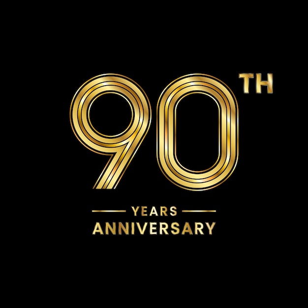 Diseño de logotipo de aniversario de 90 años con número dorado para evento de celebración de aniversario Vector de logotipo