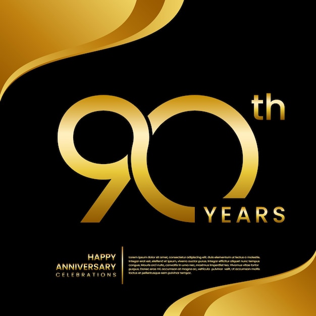 Diseño de logotipo de aniversario de 90 años con plantilla de vector de logotipo de color dorado