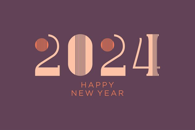 Diseño de logotipo de año nuevo 2024 con números retro y logotipo de estilo de colores para tarjeta de felicitación de calendario