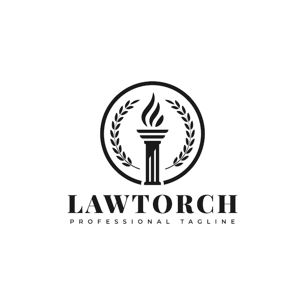 Diseño de logotipo de antorcha de ley, pilar y vector de antorcha