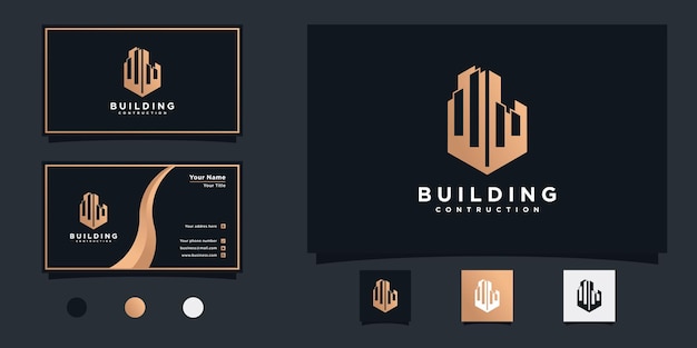Diseño de logotipo de apartamento de construcción de edificio creativo y diseño de tarjeta de visita Premium Vecto