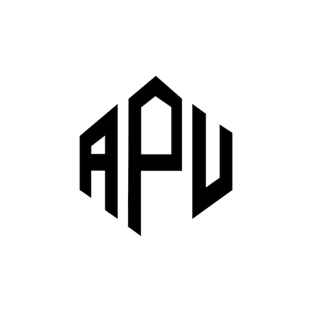 Diseño del logotipo de APU con letras en forma de polígono APU diseño del logotipo en forma de póligono y cubo APU hexágono modelo de logotipo vectorial colores blanco y negro APU monograma de negocios y logotipo de bienes raíces