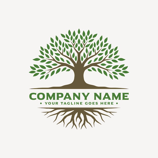 Diseño de logotipo de árbol abstracto con raíces