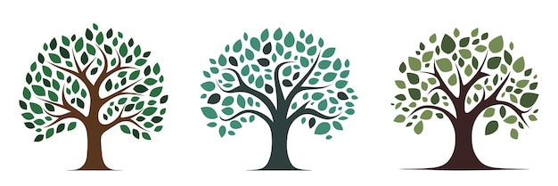 Diseño del logotipo del árbol conjunto de iconos de árboles aislados símbolo de árbol lindo con hojas ilustración vectorial