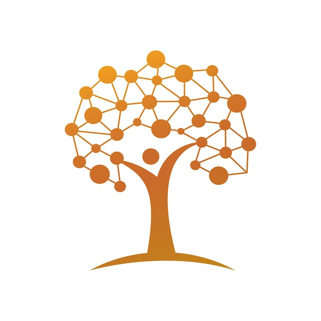Diseño de logotipo de árbol digital. Tecnología, naturaleza, inalámbrica, internet, plantilla de logotipo vectorial