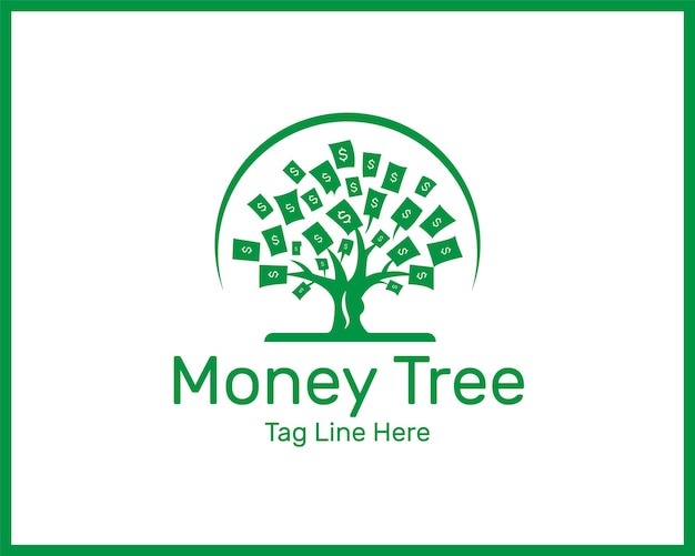 Diseño de logotipo de árbol de dinero verde Plantillas vectoriales de diseño de logotipo de dinero