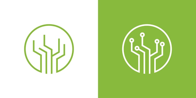 Diseño de logotipo de árbol hecho sólo con tecnología moderna.