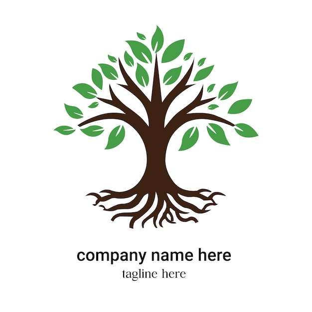 Diseño del logotipo del árbol con hojas verdes y tronco marrón