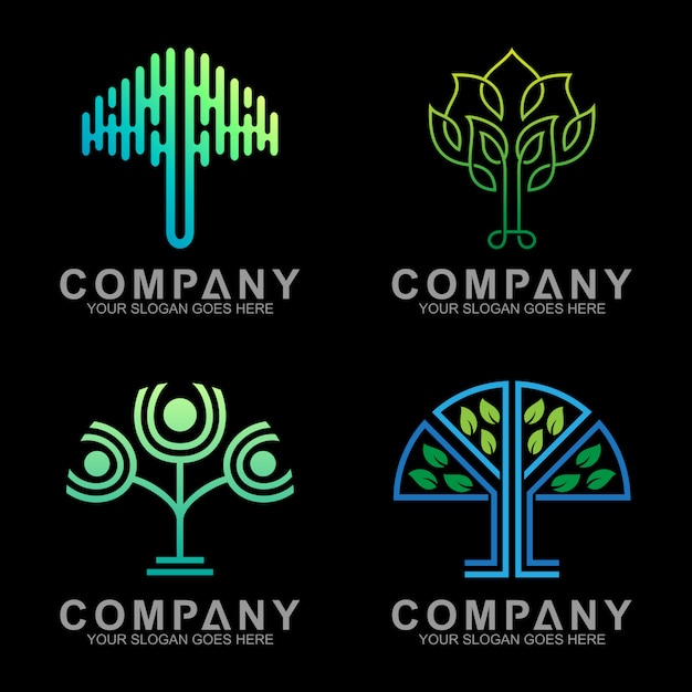 Vector diseño de logotipo de árbol de lujo minimalista con estilo de contorno