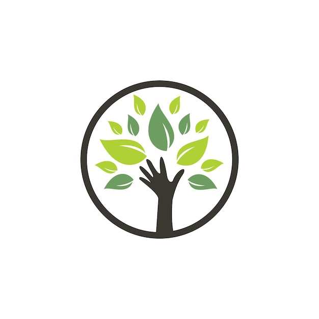 Diseño de logotipo de árbol de mano verde creativo