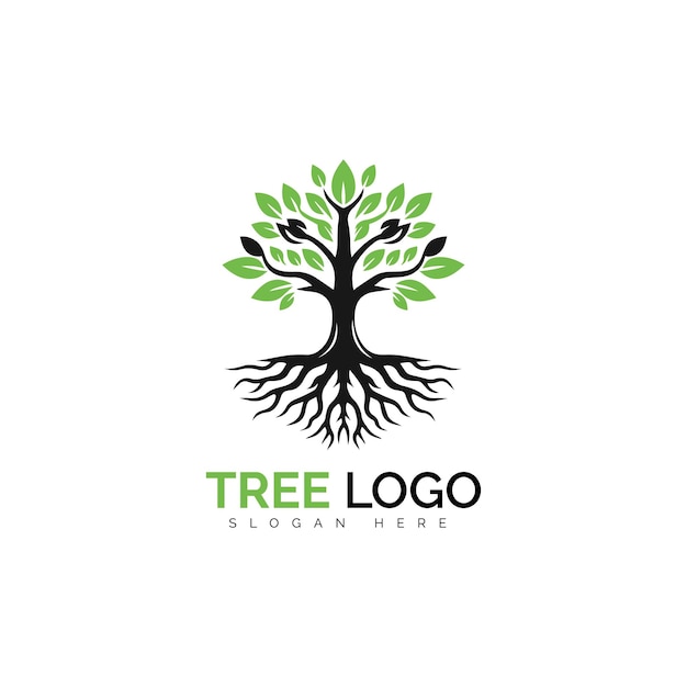 Diseño del logotipo del árbol con raíces extensas