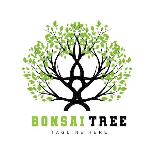 Diseño de logotipo de árbol verde ilustración de logotipo de árbol de bonsái vector de hoja y madera