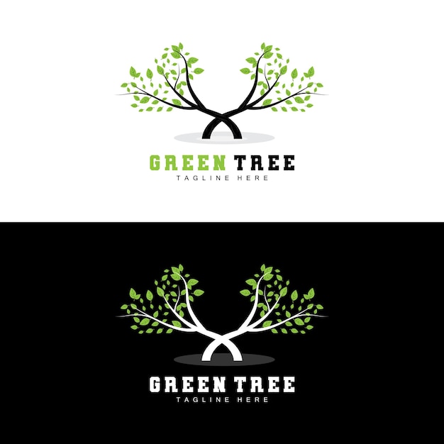 Vector diseño de logotipo de árbol verde ilustración de logotipo de árbol de bonsái vector de hoja y madera
