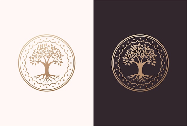 Diseño de logotipo de árbol de la vida en un elemento de marco de círculo.