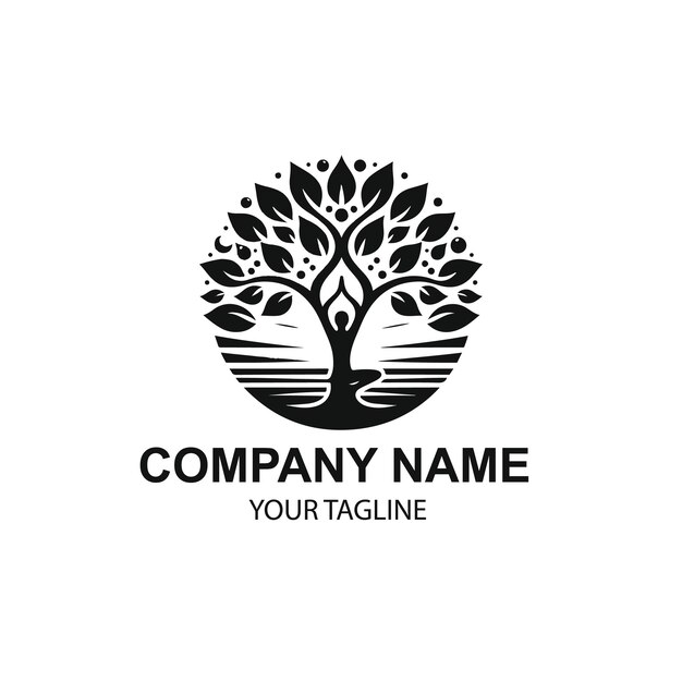 diseño del logotipo del árbol de yoga vectorial