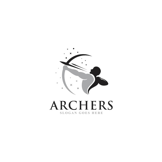Diseño de logotipo de arqueros creativos logotipo de tiro con arco único simple plantilla de vector de logotipo limpio y conceptual