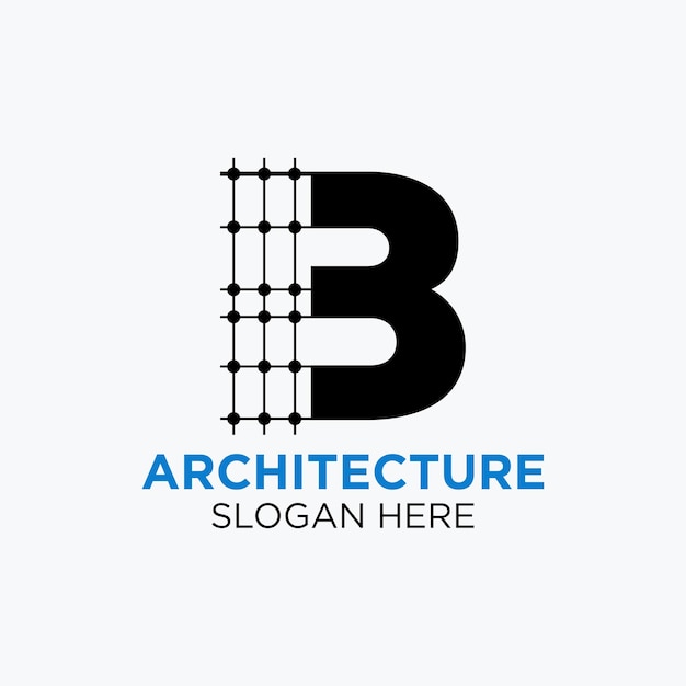 Vector diseño del logotipo de la arquitectura de la letra b. icono inmobiliario, arquitecto y símbolo de construcción