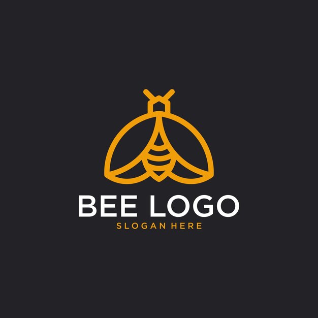 Diseño de logotipo de arte de línea de abeja