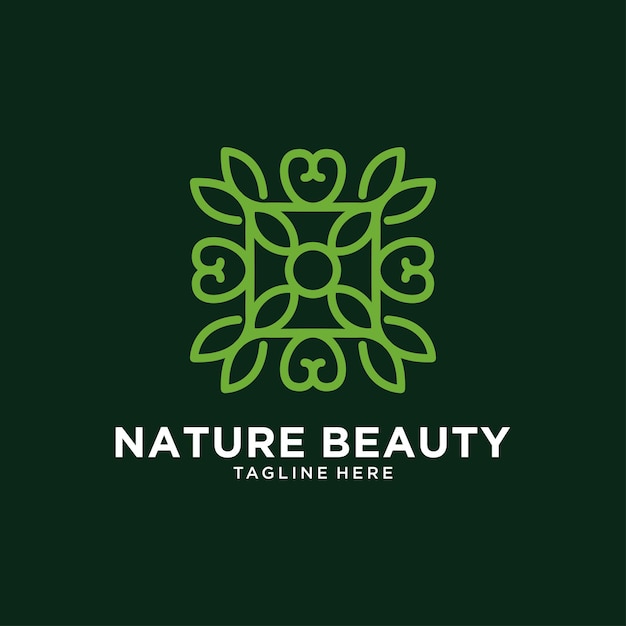 Diseño de logotipo de arte de línea de belleza de naturaleza verde