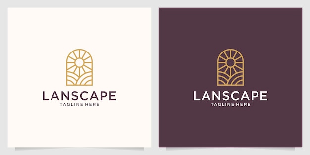 Diseño de logotipo de arte de línea de belleza de paisaje