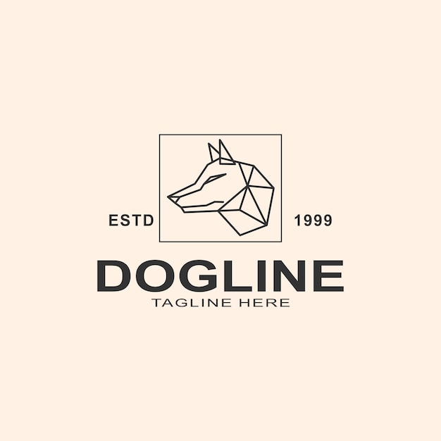 Diseño de logotipo de arte de línea de cabeza de perro