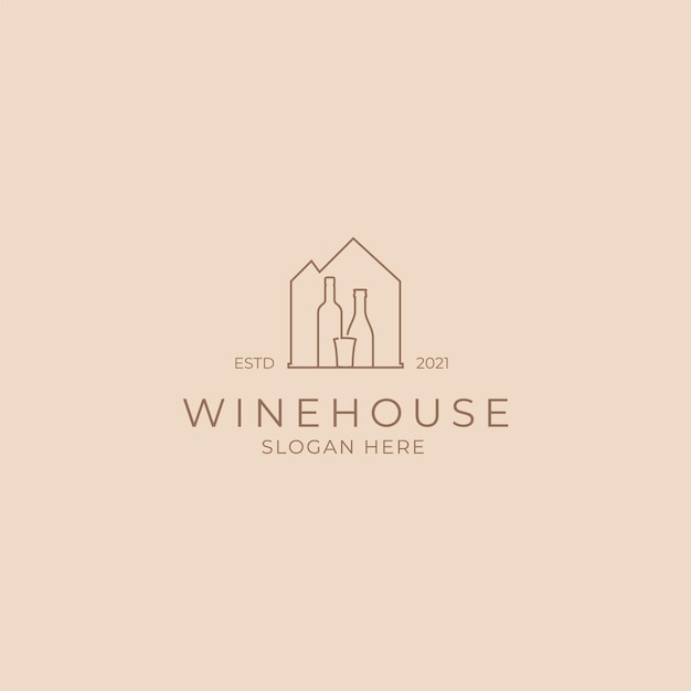 Diseño de logotipo de arte de línea de casa de vino.