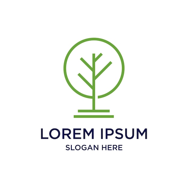 diseño de logotipo de arte de línea de círculo de árbol