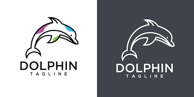 Diseño de logotipo de arte de línea de delfines