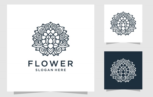 Diseño de logotipo de arte de línea de flores