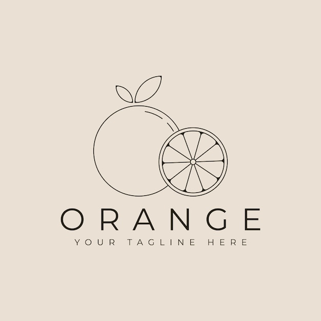 Diseño de logotipo de arte de línea de fruta naranja con diseño de ilustración de vector de logotipo de estilo minimalista