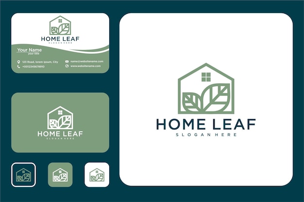 diseño de logotipo de arte de línea de hoja de inicio y tarjeta de visita