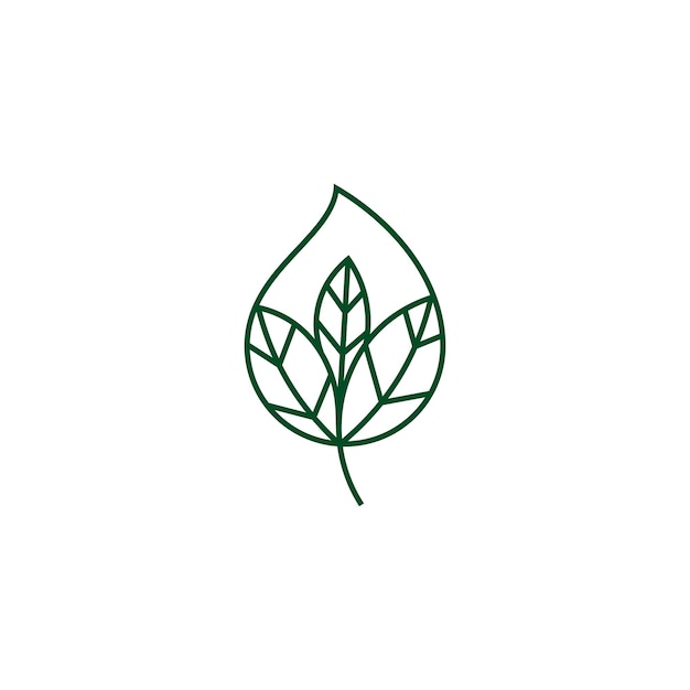 Diseño de logotipo de arte de línea de hoja natural