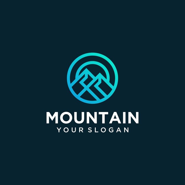 diseño de logotipo de arte de línea de montaña vectorial