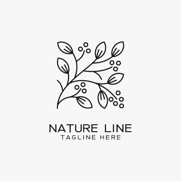 Diseño de logotipo de arte de línea natural en estilo cuadrado