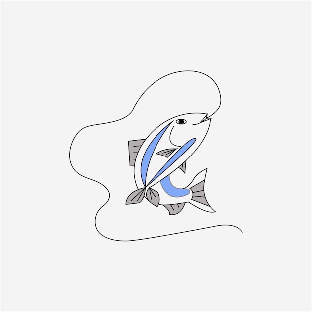 Diseño de logotipo de arte de línea de pescado