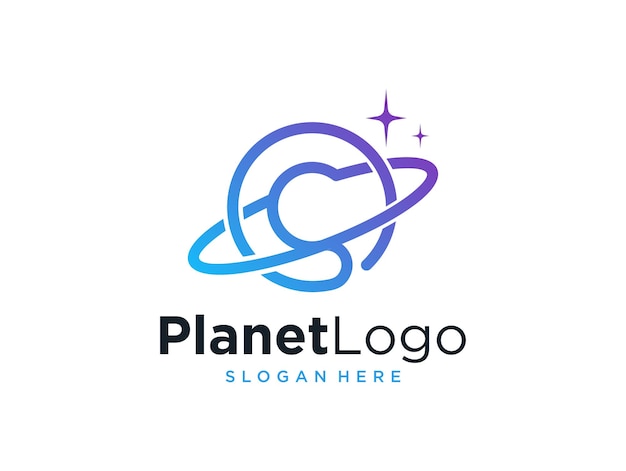 Diseño de logotipo de arte de línea de planeta moderno