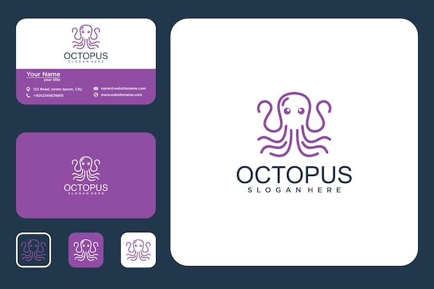 Diseño de logotipo de arte de línea de pulpo y tarjeta de visita