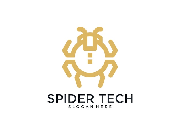 Diseño de logotipo de arte de línea de tecnología de araña