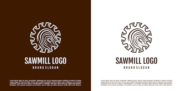 Diseño de logotipo de aserradero con concepto de elemento creativo Vector Premium