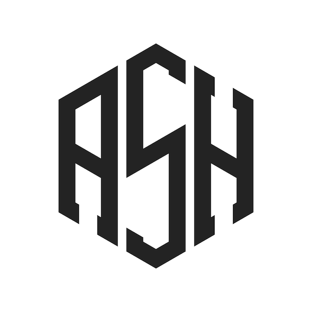 Diseño del logotipo de ASH Letra inicial ASH Monograma Logotipo con forma de hexágono