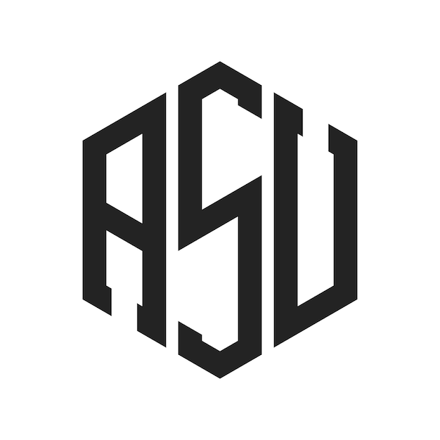Diseño del logotipo de ASU Letra inicial ASU Monograma Logotipo con forma de hexágono