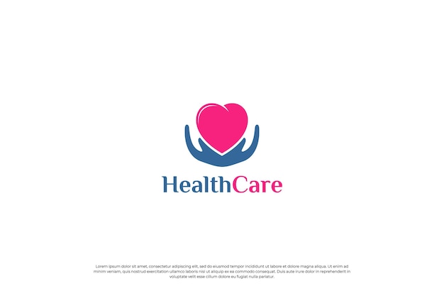 Diseño de logotipo de atención médica creativa amor con concepto de logotipo de combinación de mano