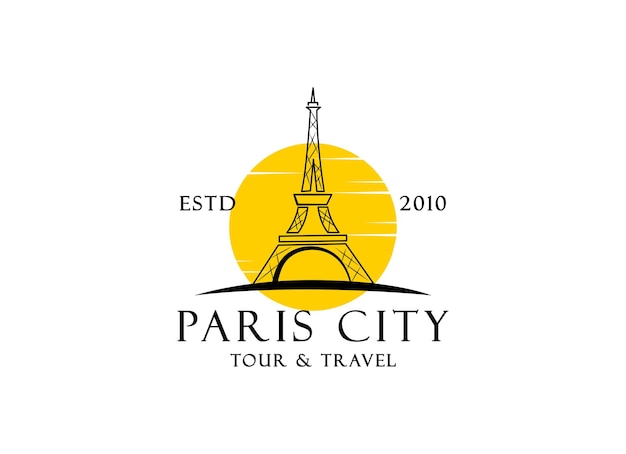 Diseño de logotipo de atracción turística de París Diseño de vector de punto de referencia de viajes de la Torre Eiffel de París Famoso de París