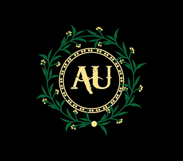 Vector diseño de logotipo au con etiqueta dorada de aniversario de diseño único y simple con cinta