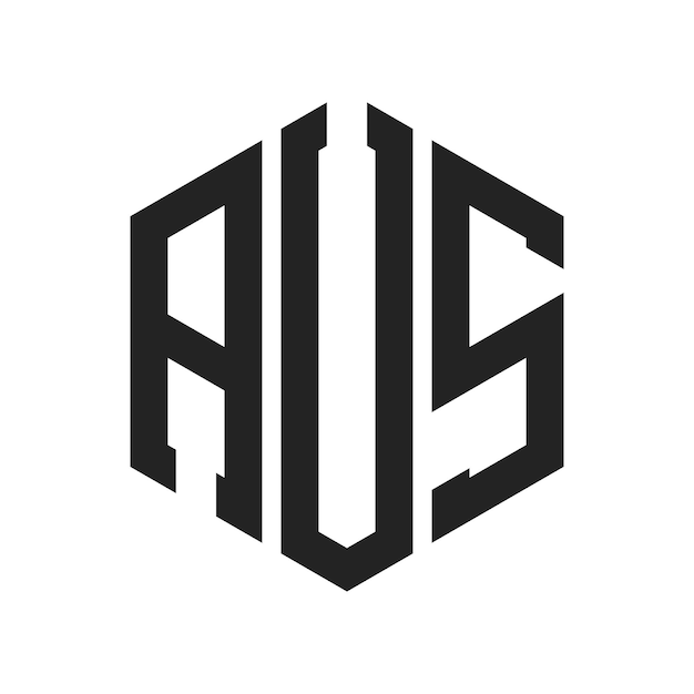Diseño del logotipo de AUS Letra inicial AUS Monograma Logotipo con forma de hexágono