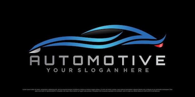 Diseño de logotipo automotriz con ícono de automóvil deportivo y concepto moderno creativo Vector Premium